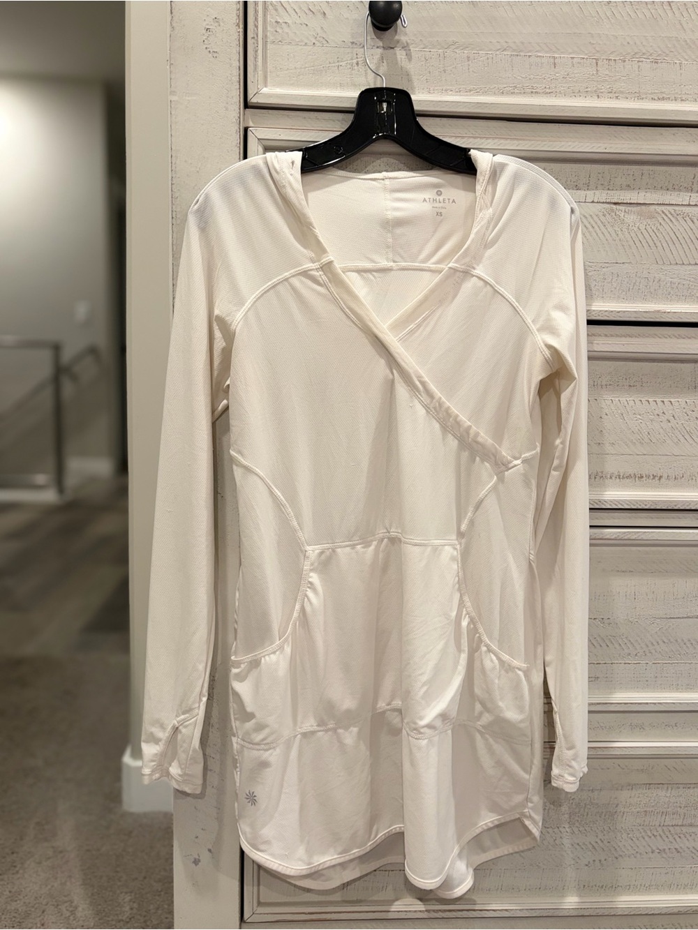 Athleta | Wick-It Wader White Hooded Swim Cover Up Dress XS UPF 50+